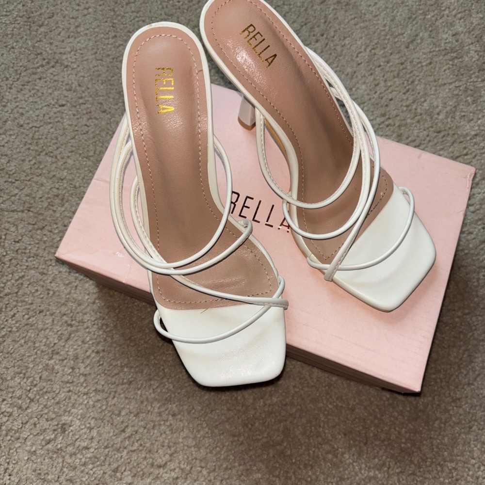 RELLA White Strappy Heels – Size 6, 3” Heel, Like New w/ Box